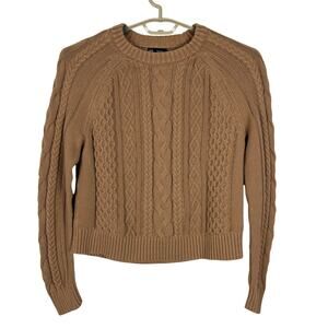 GAP Medium TALL Classic Cable-Knit Sweater Camel tan brown fisherman preppy